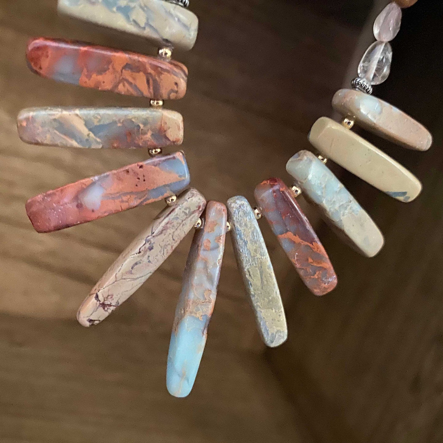 Natural Jasper and amazonite stone beaded necklace with gold plated accents