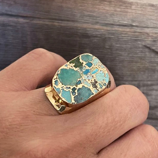Turquoise Hammered Copper Ring | Boho Accessories