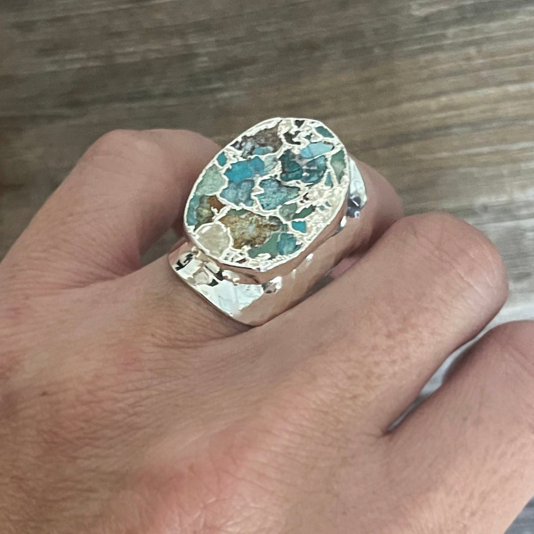 Turquoise Hammered Copper Ring | Boho Accessories