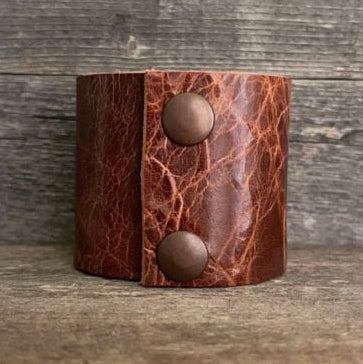 One of a kind genuine brown leather and oval-shaped Tibetan turquoise statement bracelet