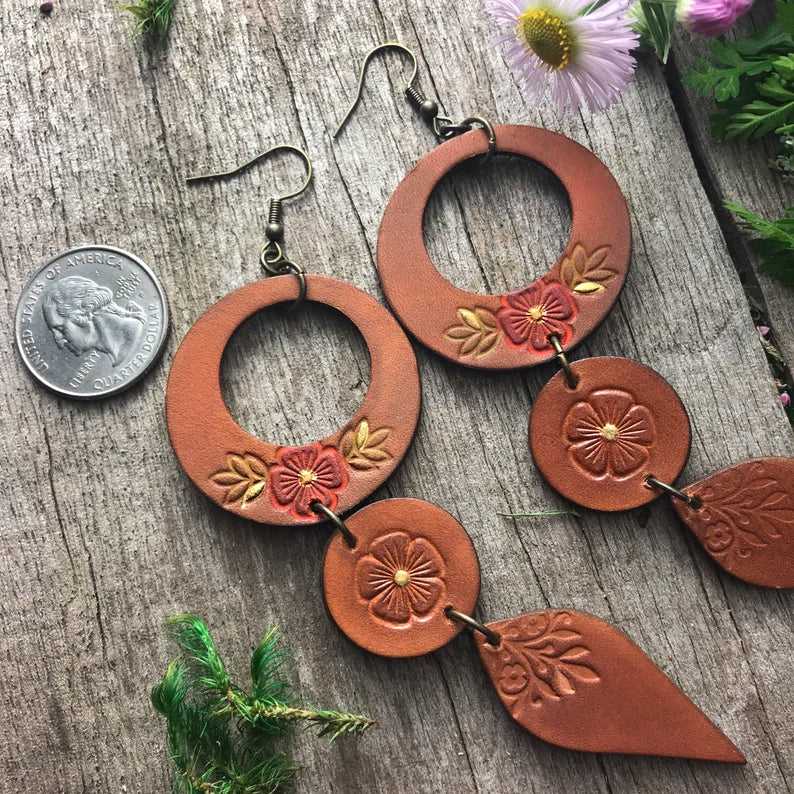 Boho-Style Handcrafted genuine Leather cascade earrings brown