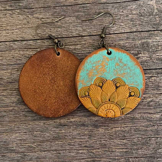 Boho-Style Handcrafted genuine leather sunflower earrings