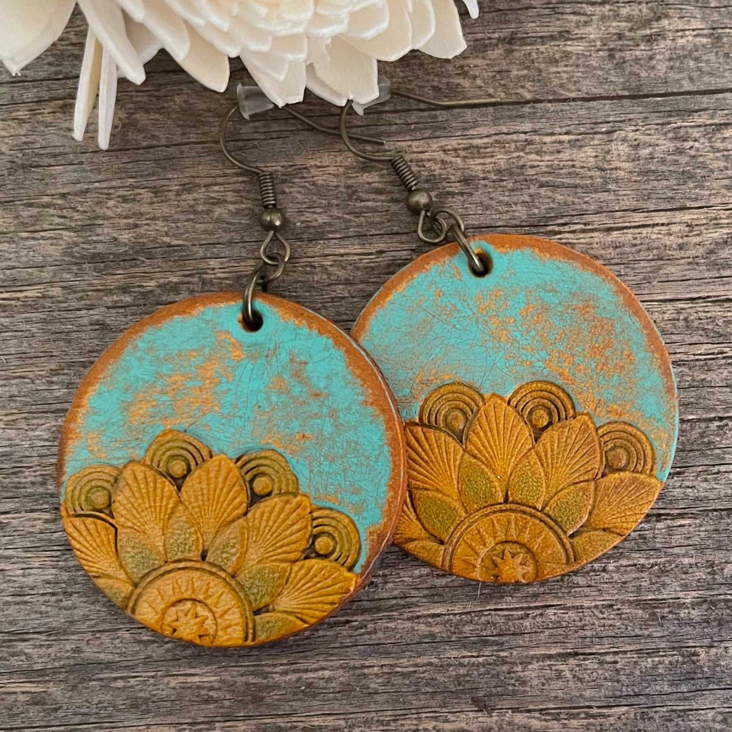 Boho-Style Handcrafted genuine leather sunflower earrings
