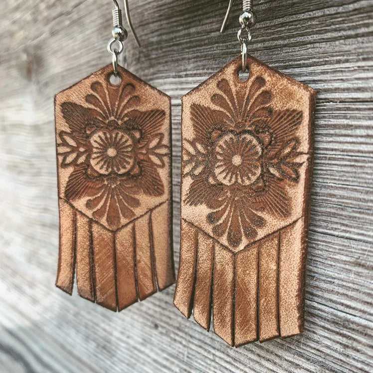 Boho-Style Handcrafted genuine leather fringe earrings – BROWN ON BROWN