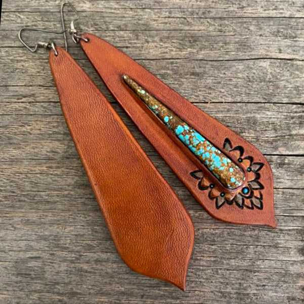 Genuine turquoise leather earrings - LD