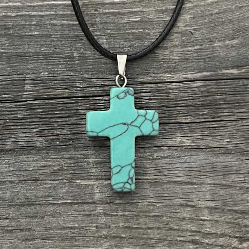 Natural stone cross pendant necklace