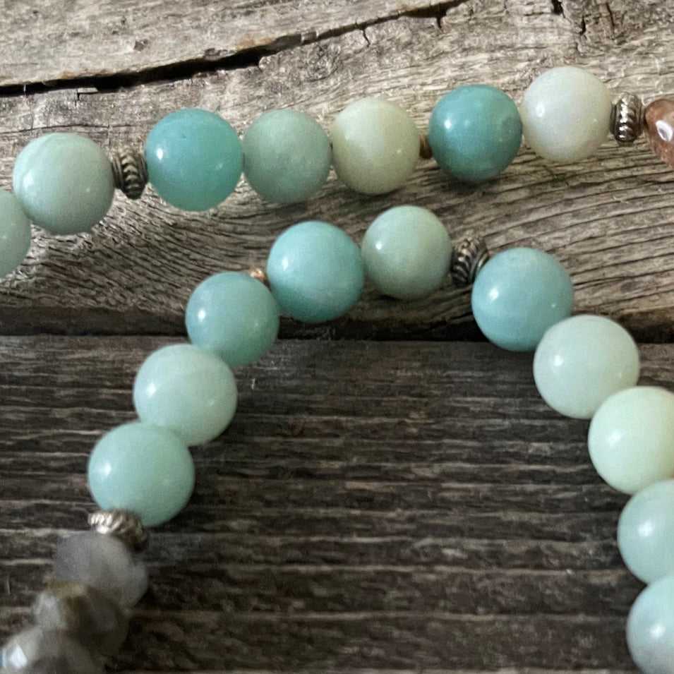 Natural Jasper and amazonite stone beaded necklace with gold plated accents