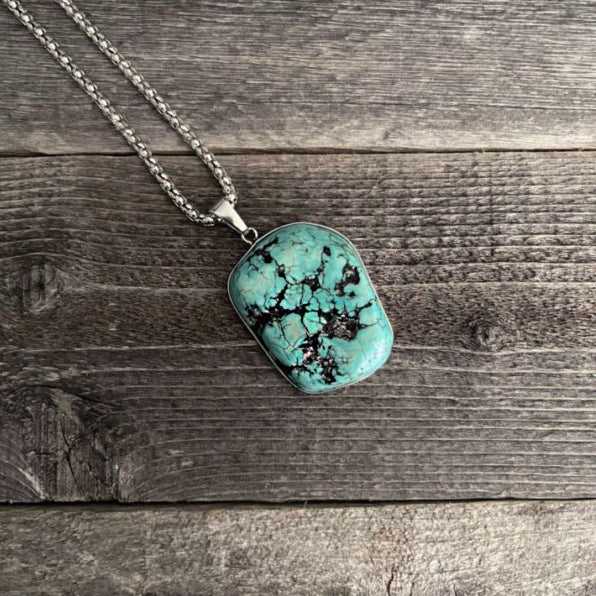 Chunky turquoise nugget pendant necklace