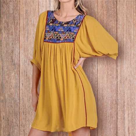“WESTERN STAR” Dress | Boho half sleeve smock dress