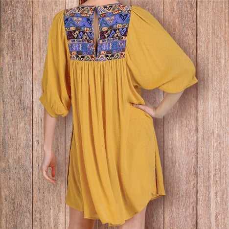 “WESTERN STAR” Dress | Boho half sleeve smock dress