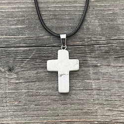 Natural stone cross pendant necklace
