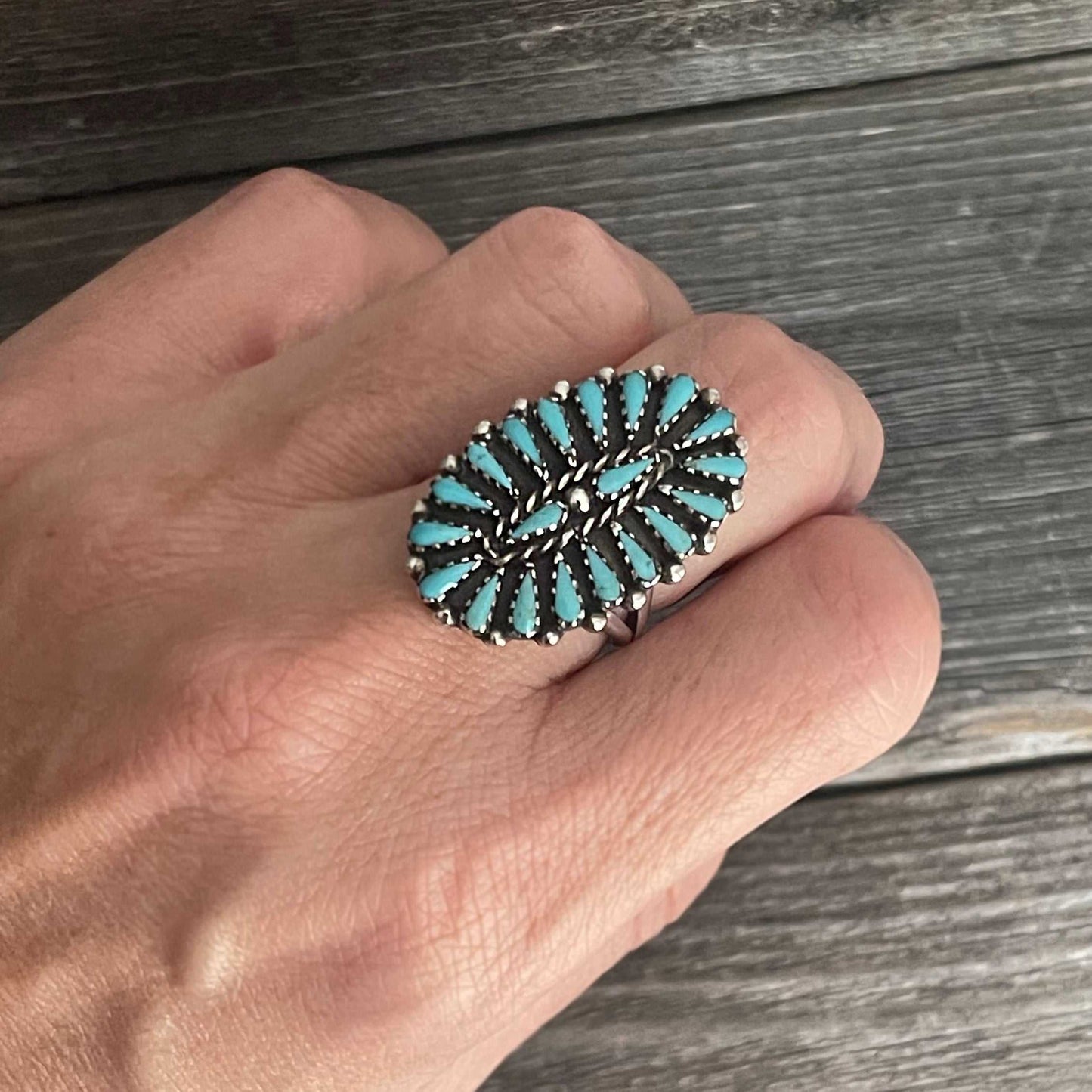 One of a kind - NAVAJO Vintage sterling silver ring and genuine turquoise b