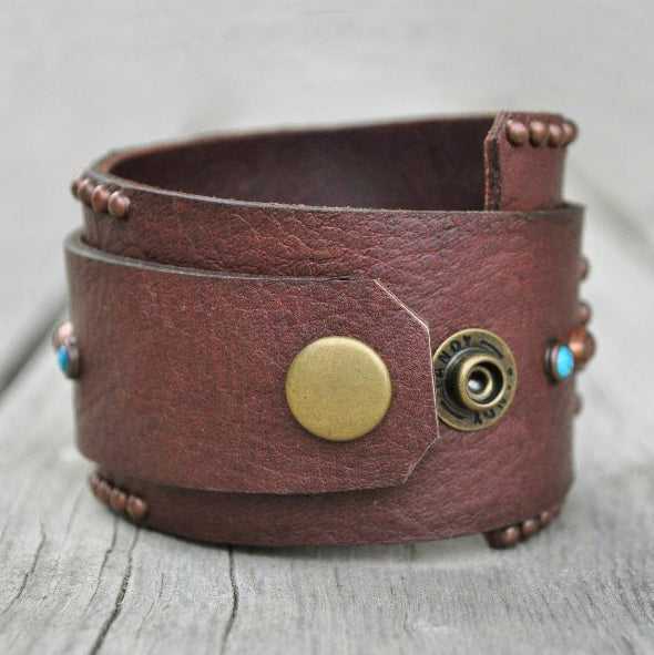 Genuine leather, handmade layered bracelet with antique copper beads