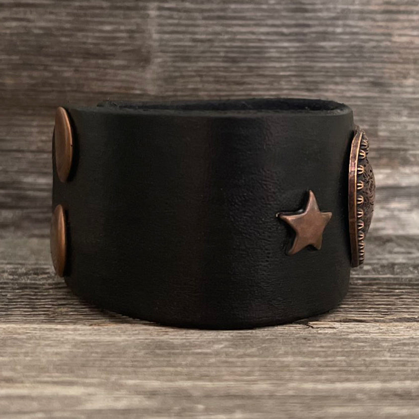 MADE TO ORDER - Genuine Leather Heart Copper Concho Bracelet