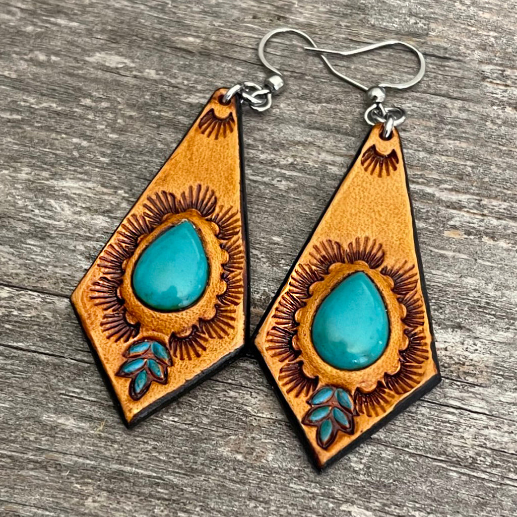 One of a Kind - Arizona Sleeping Beauty Turquoise Leather Earrings