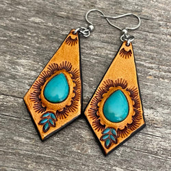 One of a Kind - Arizona Sleeping Beauty Turquoise Leather Earrings