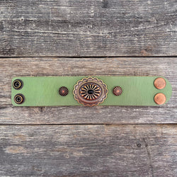 MADE TO ORDER - Light Olive Leather Bracelet Copper Concho