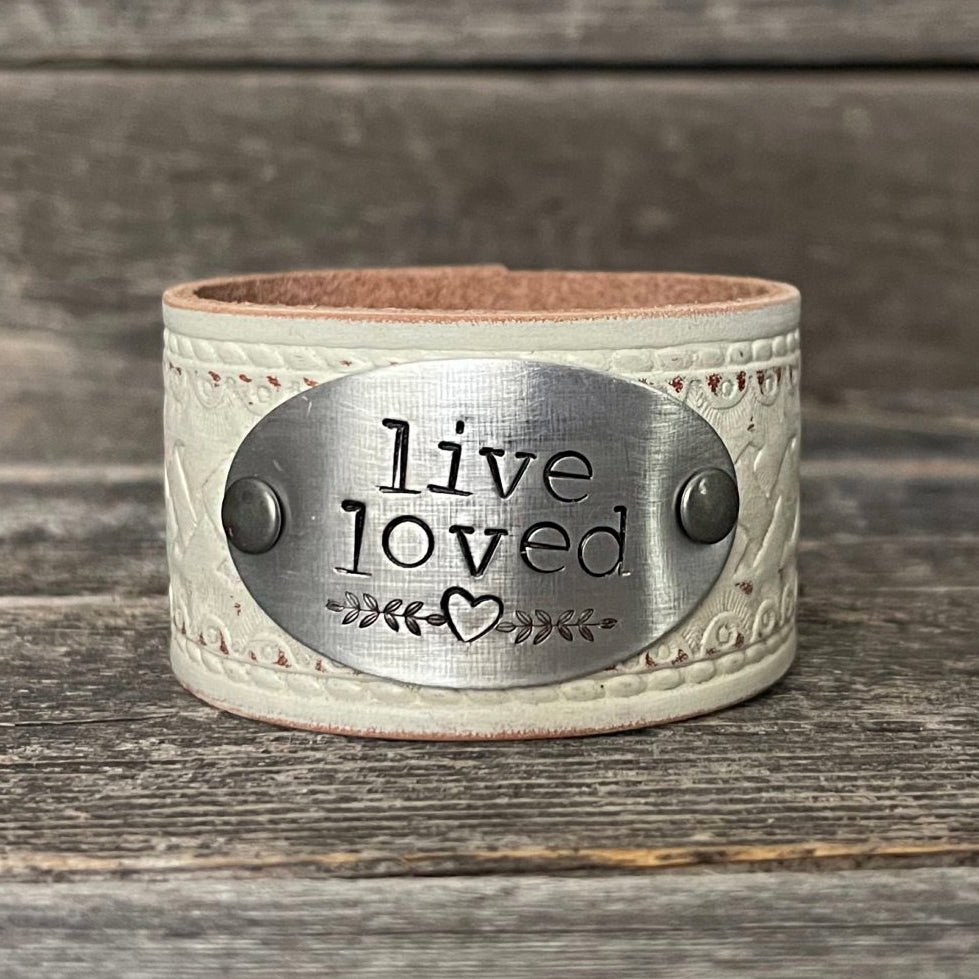 Genuine Tooled Leather Hand Stamped Bracelet | Boho Accessories