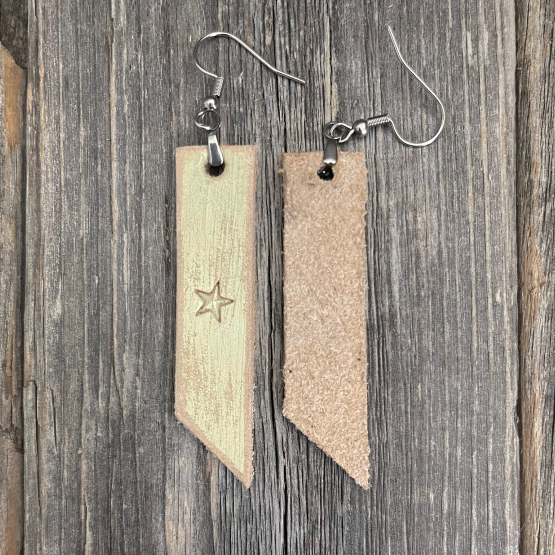 MADE TO ORDER - Genuine Leather Drop Boho Stripes Earrings with Star