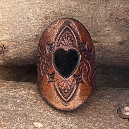 One of a Kind Boho Leather Heart die cut ring