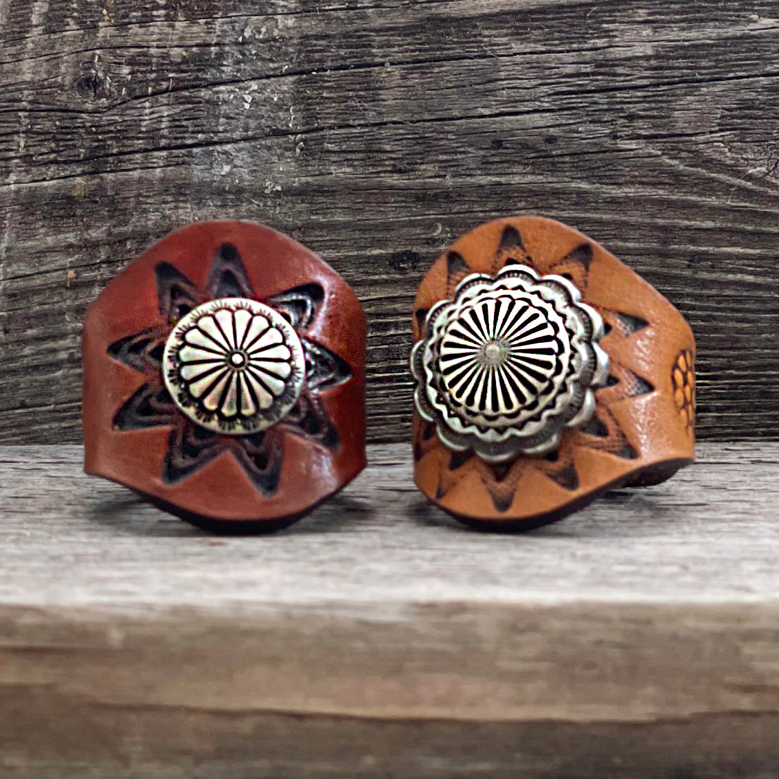 One of a Kind Leather Mandala Boho Ring