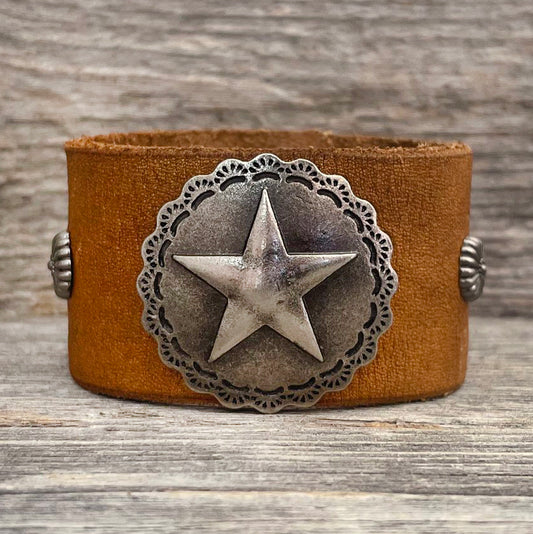 MADE TO ORDER - One of a Kind, Round Star Concho Leather Bracelet