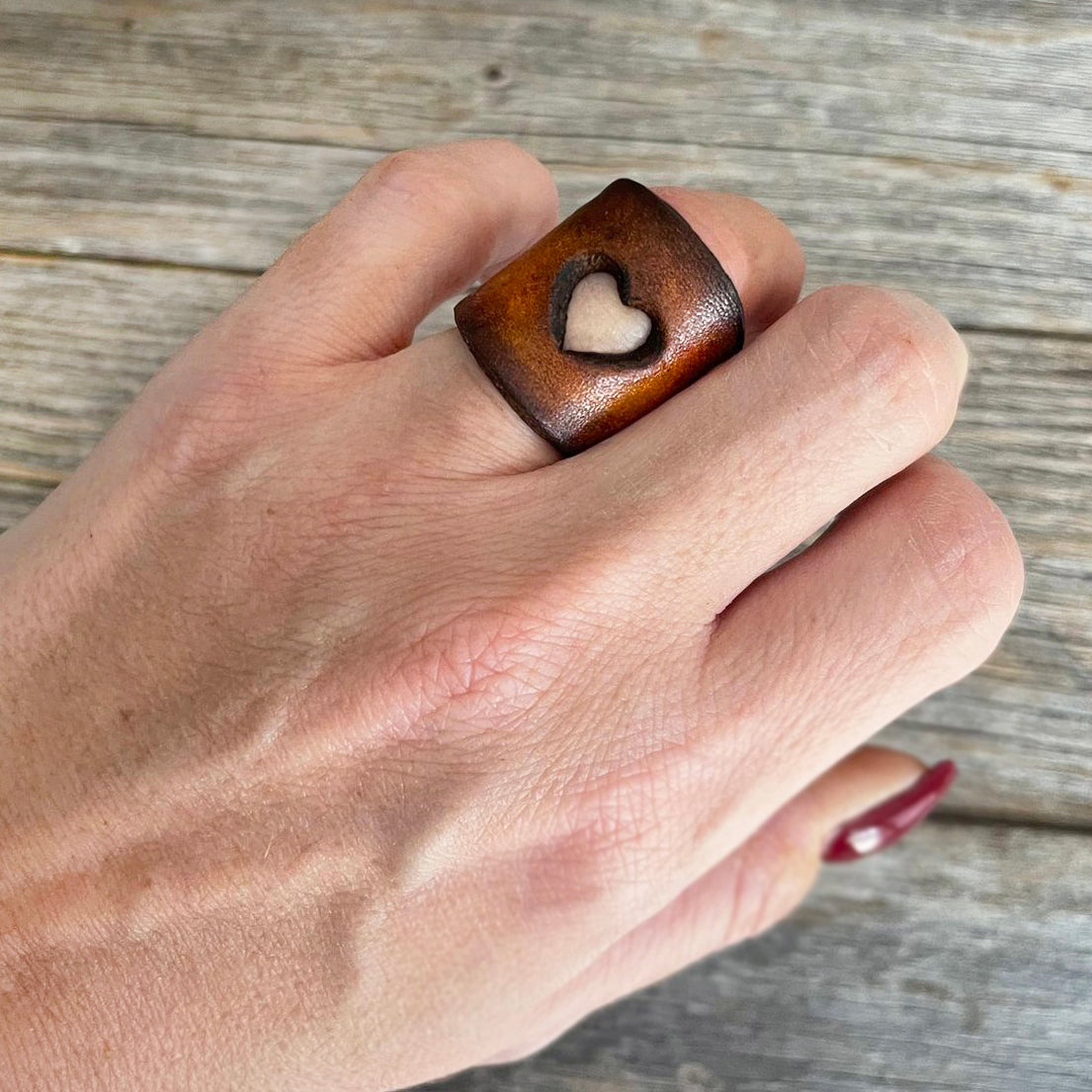 MADE TO ORDER - Die Cut Big Heart Leather Ring