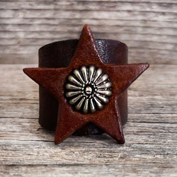 MADE TO ORDER - Genuine Brown Leather Star Concho Ring