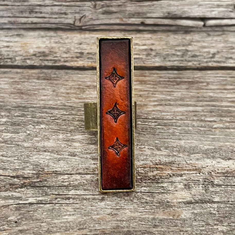 MADE TO ORDER - Antique Brass Strip Leather Inlay Ring