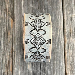 One of a kind, Genuine Leather Boho Bracelet with Tooled Pattern
