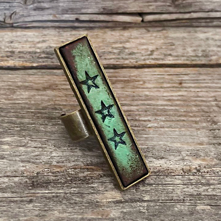 MADE TO ORDER - Antique Brass Strip Leather Inlay Ring