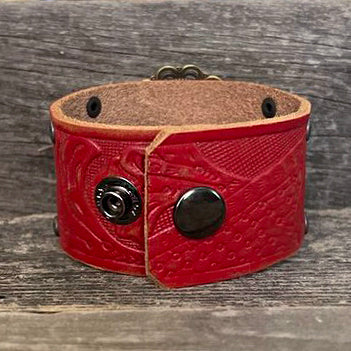 One of a Kind, Genuine leather red bracelet with cameo concho
