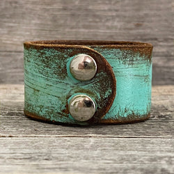 MADE TO ORDER - Turquoise Leather Bracelet with Sunflower Concho