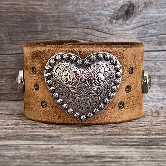 MADE TO ORDER - Genuine Tanned Leather Heart Concho Bracelet