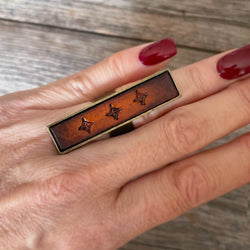 MADE TO ORDER - Antique Brass Strip Leather Inlay Ring