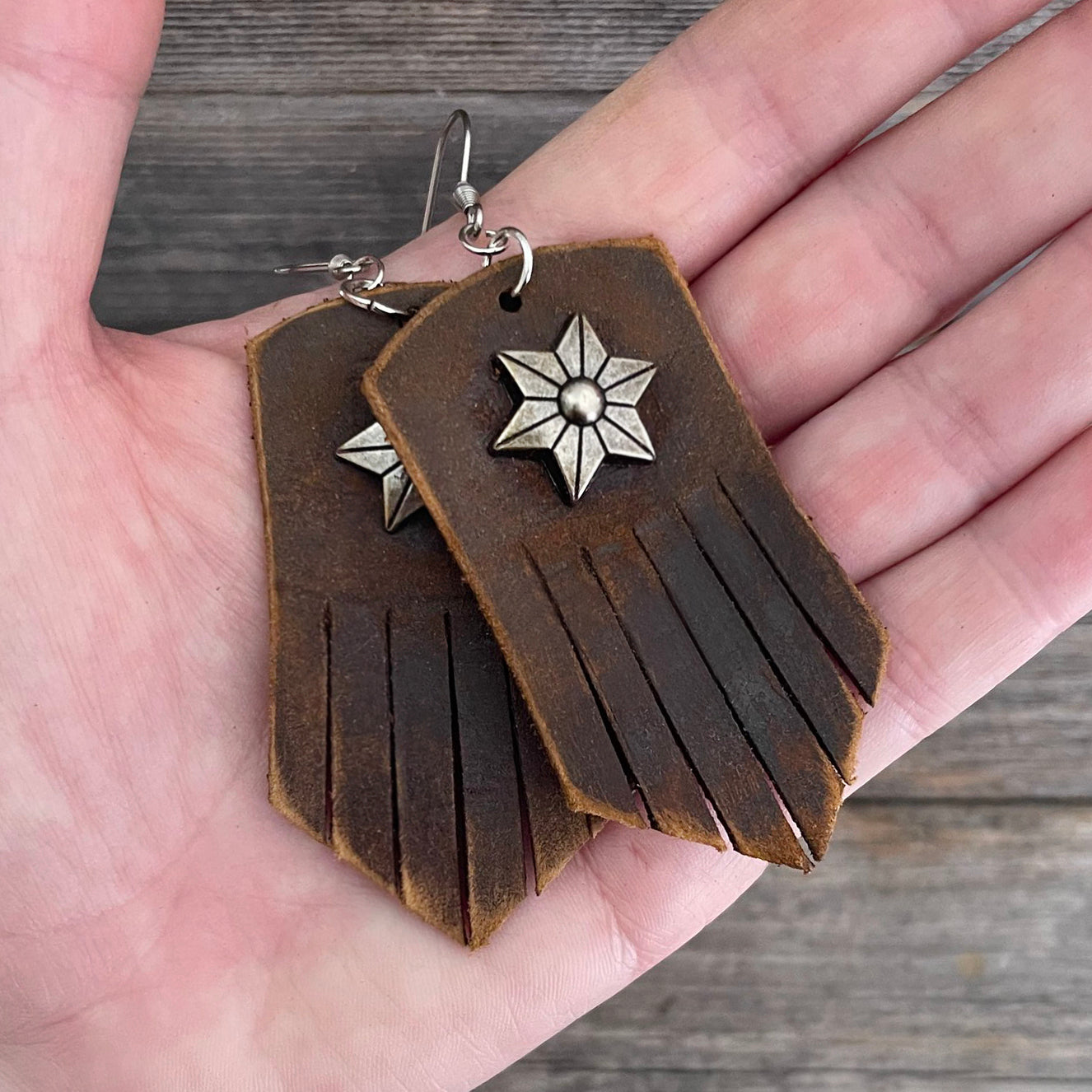 MADE TO ORDER - Leather Fringe Earrings with Star Rivets