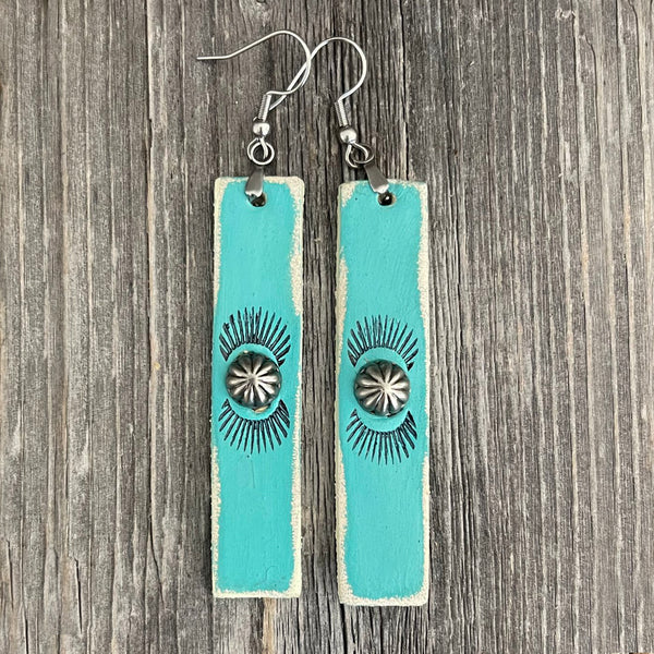 MADE TO ORDER - Leather Turquoise Stripes Earrings with Rivets