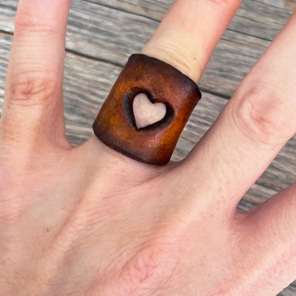 MADE TO ORDER - Die Cut Big Heart Leather Ring