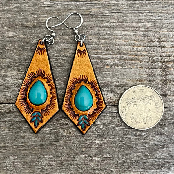 One of a Kind - Arizona Sleeping Beauty Turquoise Leather Earrings