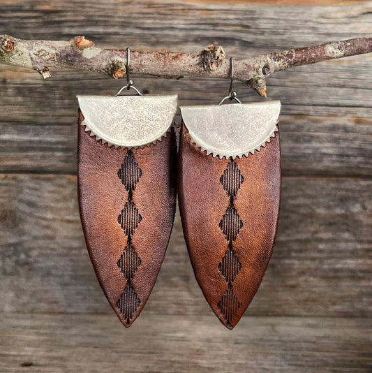MADE TO ORDER - Silver Clasp Drop Leather Earrings