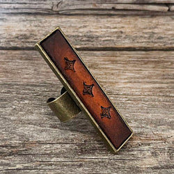 MADE TO ORDER - Antique Brass Strip Leather Inlay Ring