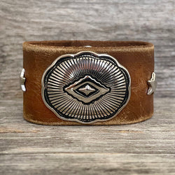 MADE TO ORDER - One of a Kind, genuine leather bracelet oval concho