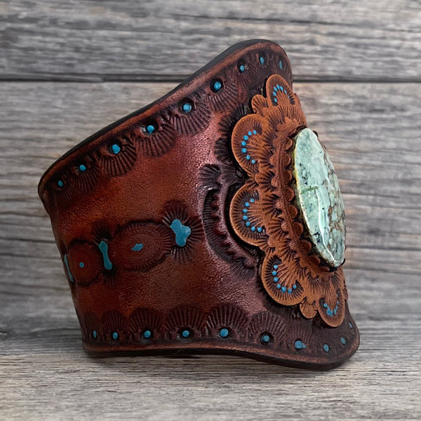 One of a Kind - Leather Bracelet with Genuine Campitos Turquoise