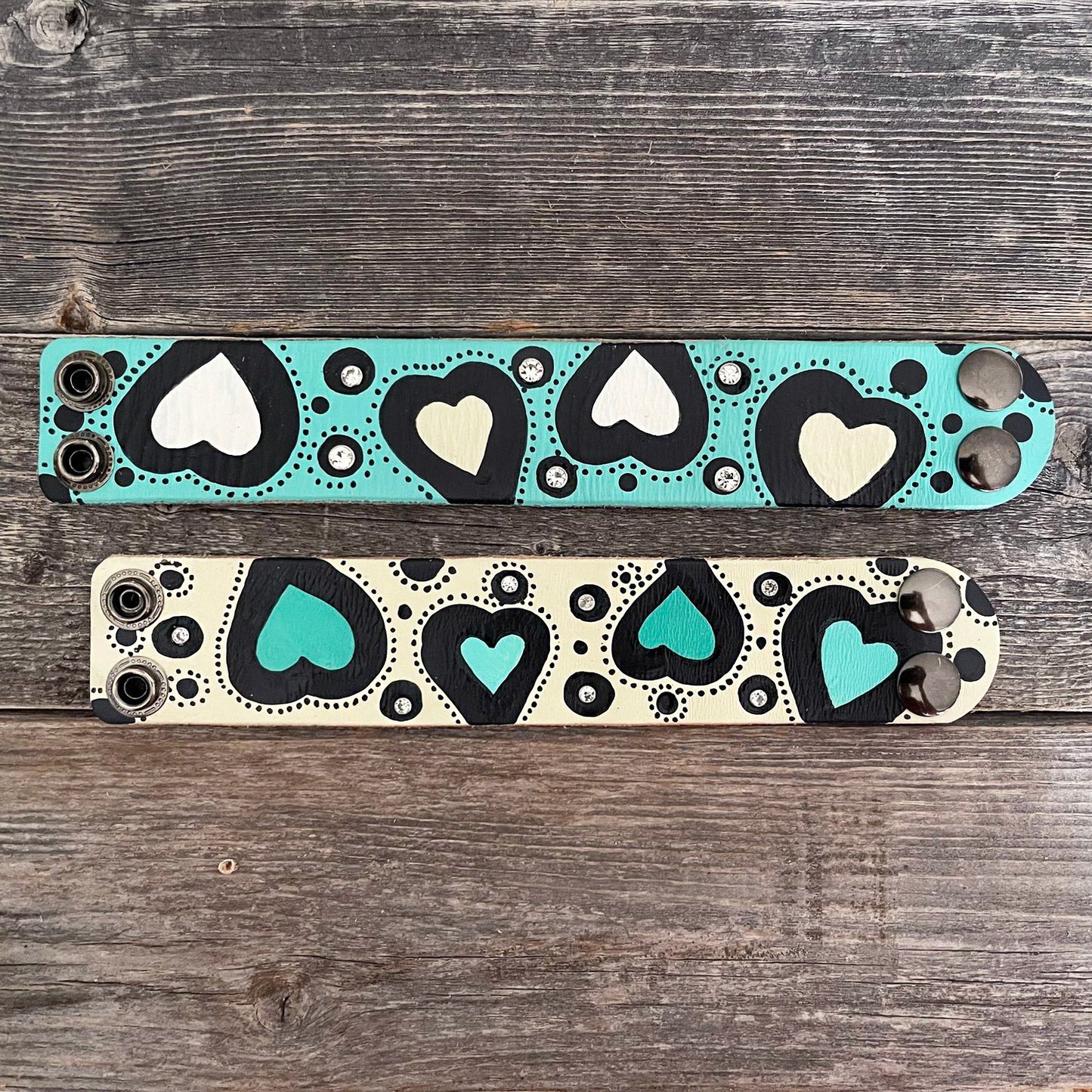 MADE TO ORDER - "Hearts" Hand-painted Leather Bracelet