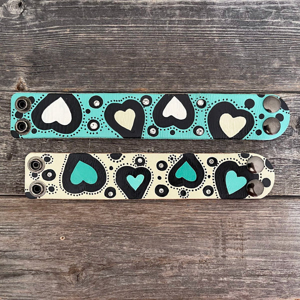 MADE TO ORDER - "Hearts" Hand-painted Leather Bracelet