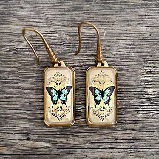 Butterfly Drop Earrings with Long Brass Ear Wires