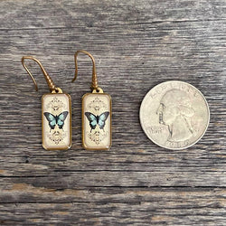 Butterfly Drop Earrings with Long Brass Ear Wires