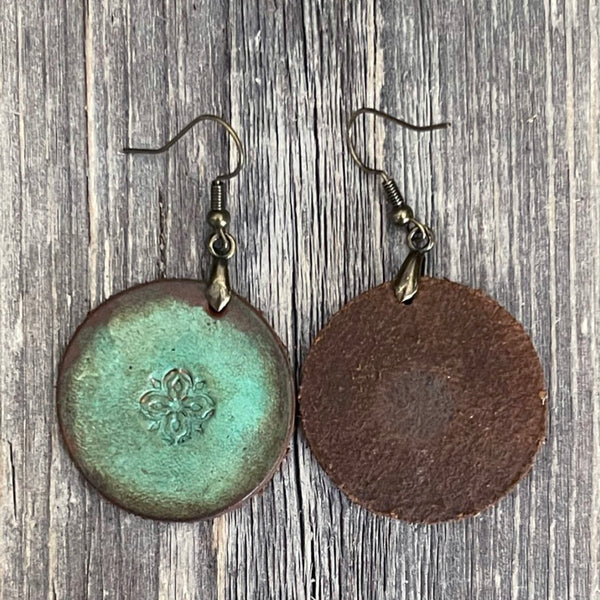 MADE TO ORDER - Leather Round Drop Boho Flower Earrings