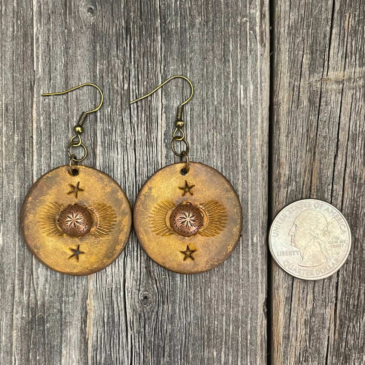 MADE TO ORDER - Leather Round Drop Copper with Stars