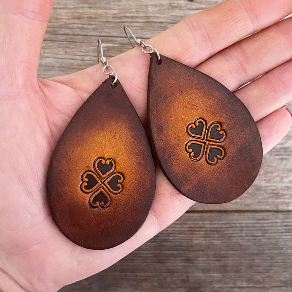 MADE TO ORDER - 4 Hearts Big Leather Drop Earrings